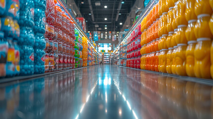Grocery store isle - shopping center - supermarket -  bakeh effect - vibrant colors - artistic rendering 