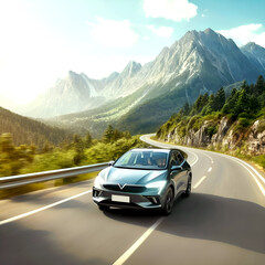 Naklejka premium car on the road, Generative AI. 
