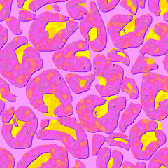 Pink and yellow Leopard print.  seamless pattern. Animal jaguar skin texture with pink and yellow  spots on light pink backdrop. Repeat design for decor, fabric, textile, wallpapers 