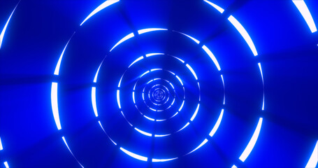 Blue energy digital circles tunnel frame made of lines and dots futuristic magical glowing bright. Abstract background