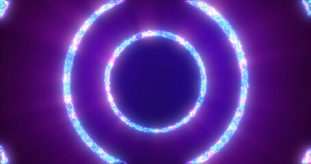 Abstract background looped circles a tunnel of flying purple rings of energy plasma with a glow effect shiny festive bright beautiful futuristic hi-tech