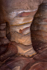 Colorful rock formations in the city of Petra, Wadi Musa, Jordan.