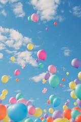 Thousands of colourful balloons floating in the sky. 