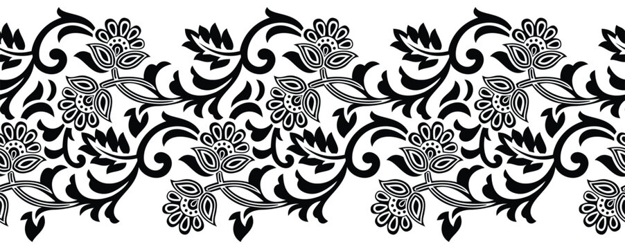 Seamless black and white lacy border design