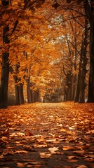 Obraz premium Autumn alley with beautiful golden colors and eaves 