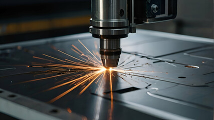 Automatic laser cutting or metal cutting. Automated machines, close up