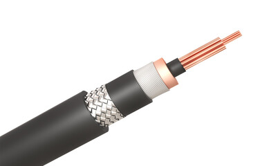 Electric cable on white isolated background