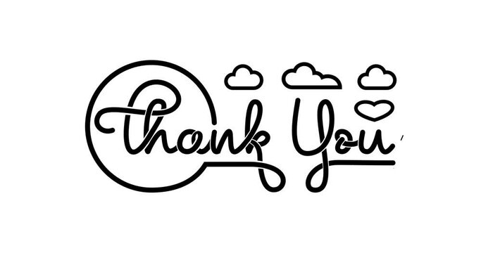 Thank you. Animation of handwriting calligraphy in 4 clips on a monoline text style. Great for Wishes, Greetings, and Messages. Alpha channel. Transparent background, easy to put into any video