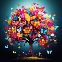 colorful tree with butterflies