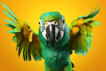 Happy parrot jumping and having fun.