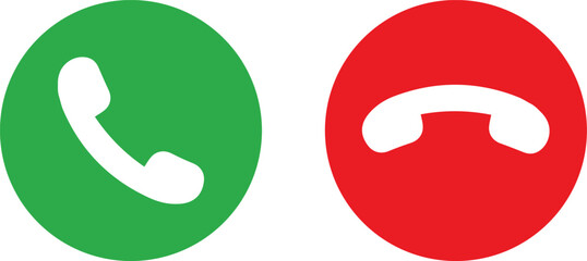 Answer and decline phone call buttons . Red and green yes no buttons icon . Vector illustration - obrazy, fototapety, plakaty