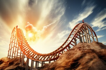 Experience an exhilarating roller coaster journey through the breathtaking desert landscape, Roller coaster representing the ups and downs of the stock market, AI Generated