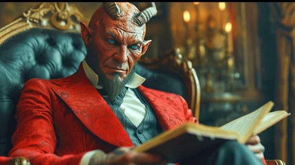 Foto op Plexiglas Portrait of an old devil man with horns. Portrait of a devil man with horns © Aliaksandra