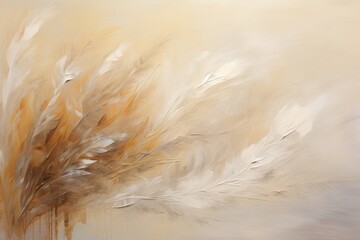 A stunning painting capturing the beauty of a tree with brown and white leaves, Soft feathery strokes depicting the abstract gentleness of a morning breeze, AI Generated