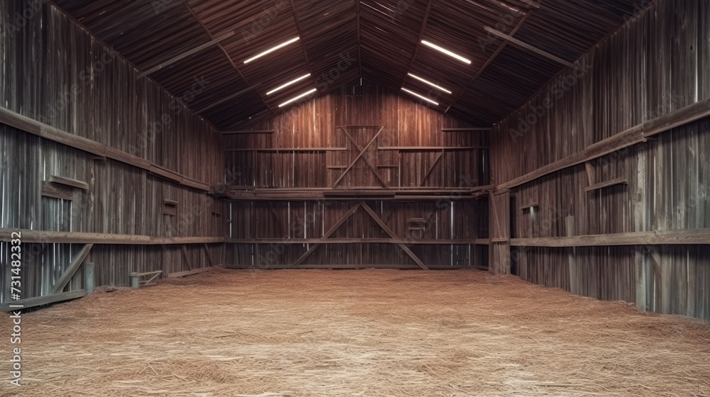 Poster barn with wooden walls and floor.