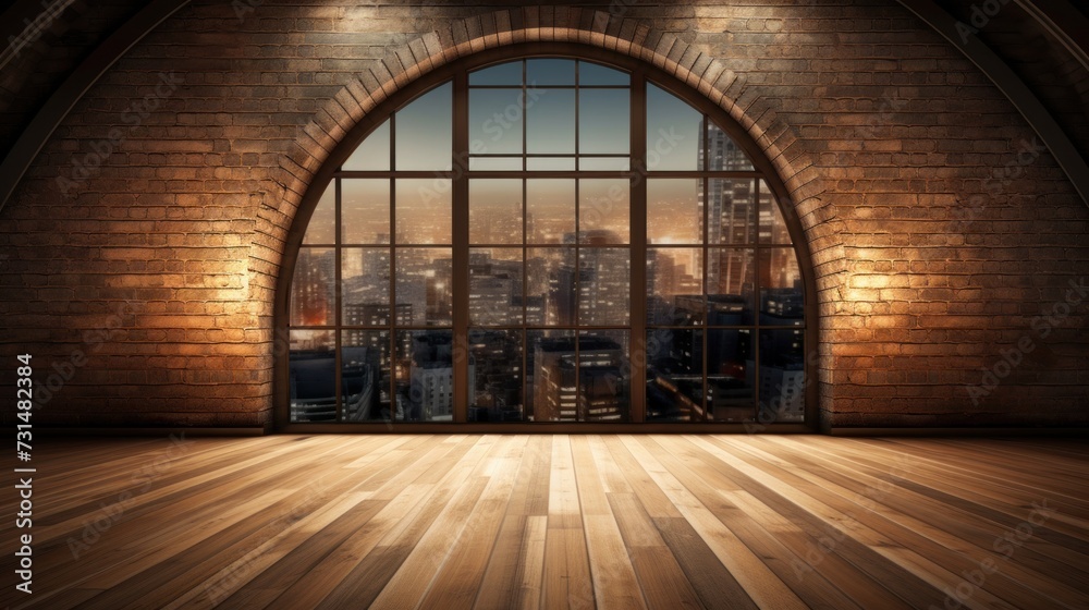 Canvas Prints empty room with large windows overlooking the night city.