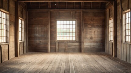 Barn with wooden walls and floor. - obrazy, fototapety, plakaty