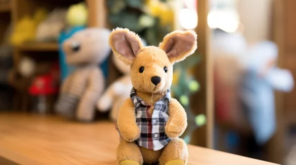 Rolgordijnen Cute kangaroo plush toy, closeup. © vlntn