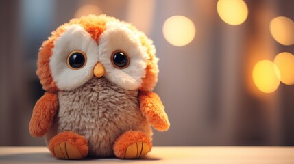 Cute owl plush toy, closeup.