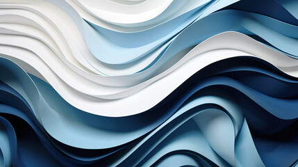 Organic twisting pattern layered paper blue and light white, digital art background, artistic pattern