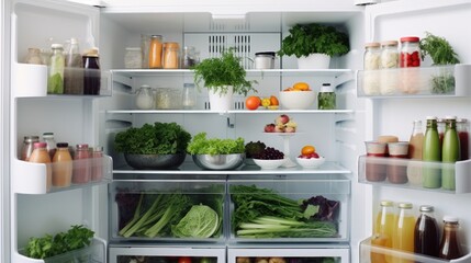 Refrigerator full of healthy food.