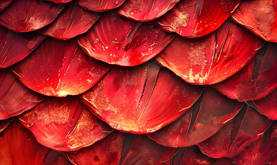 Texture of red dragon or mermaid scales close up, Generative AI
