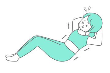 辛そうに腹筋をする女性のイラスト