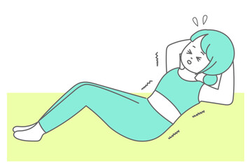 辛そうに腹筋をする女性のイラスト