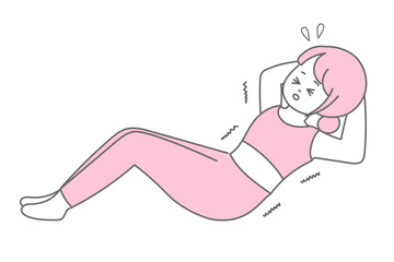 辛そうに腹筋をする女性のイラスト