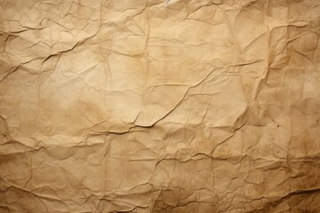 Fototapeta premium A crumpled, rectangular piece of brown paper that is perfect for writing or drawing, The wrinkled texture of an old parchment, AI Generated
