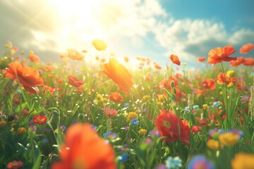 field of flowers under sunshine