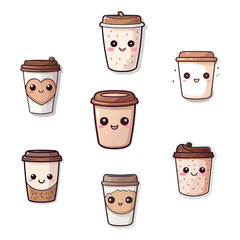 set of sticker cartoon coffee cups