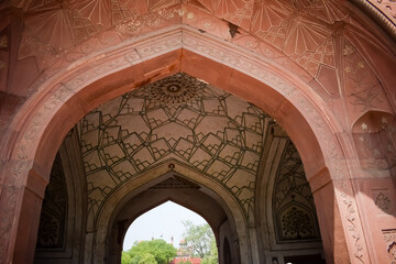 Architectural details of Lal Qila - Red Fort situated in Old Delhi, India, View inside Delhi Red Fort the famous Indian landmarks