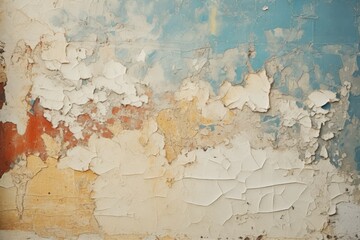 An image capturing the visual appeal of an aged wall with peeling paint and layers of decay, Vintage paint peeling off in layers, AI Generated