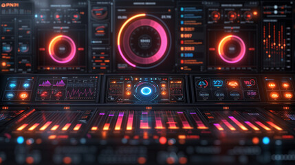 sound mixer panel, Histogram charts. Business infographic template with stock diagrams and statistic bars, line graphs, Ai generated image