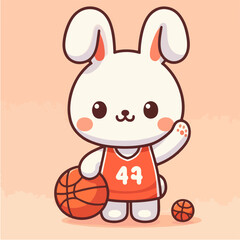 sport animal cute rabbit wearing a sports jersey carrying a basketball waving hand vector illustration