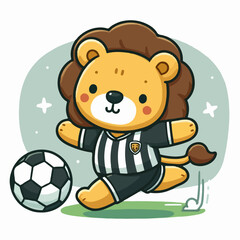 sport animal cute lion playing soccer wearing a jersey vector illustration