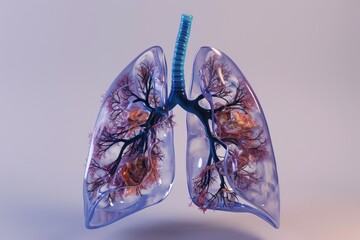 A comprehensive model showcasing the intricate internal structures and vital functions of the lungs, 3D model of oxygen and carbon dioxide exchange process in lungs, AI Generated