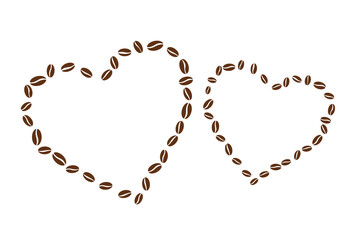 Coffee beans in heart shape on white background. Vector illustration.