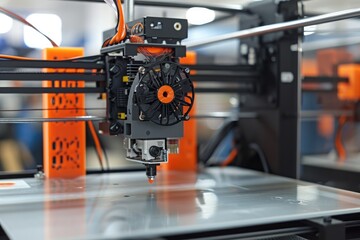 Fototapeta premium A machine in action, diligently working on some kind of object, A 3D printer creating complex IT hardware designs, AI Generated