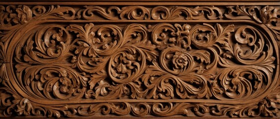 Rustic wooden with intricate carvings, Renaissance style.