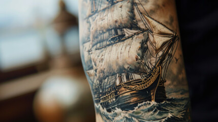 Sailing ship on a stormy sea as a tattoo