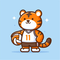 Obraz na płótnie Canvas sport animal cute tiger basketball player carrying a ball wearing a jersey vector illustration
