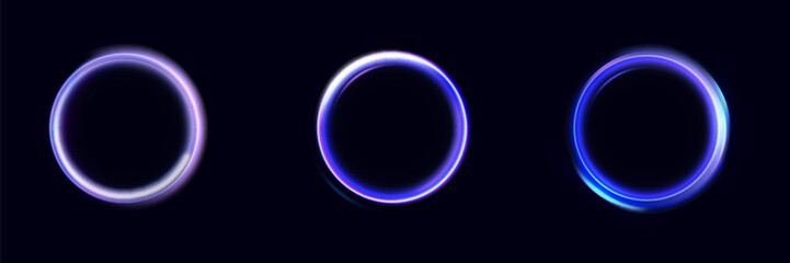 Neon swirl. Curve blue line light effect. Abstract ring background with glowing swirling background. Energy flow tunnel. Blue portal, platform. Magic circle vector.