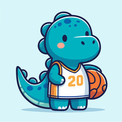 sport animal cute dino basketball player wearing jersey vector illustration