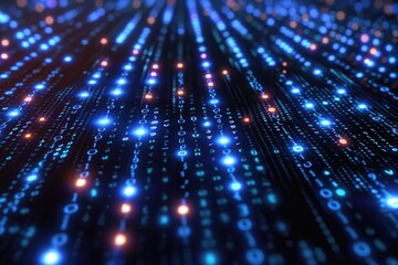 Captivating photo showcasing a large and mesmerizing array of blue and white dots arranged in a clustered pattern, A binary code pattern with metallic sheen, AI Generated