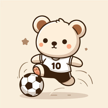 sport animal cute bear football player kicking ball vector illustration