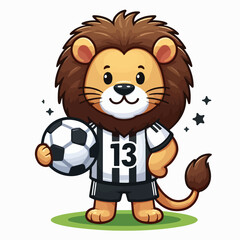 sport animal cute lion football player vector illustration