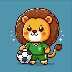 sport animal cute baby lion football player vector illustration