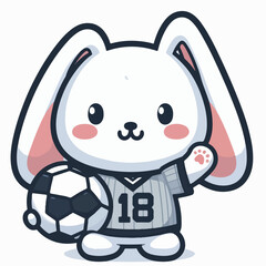 sport animal cute bunny football player holding ball and waving hand vector illustration